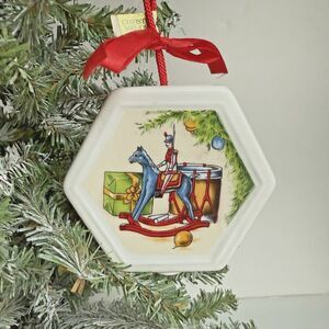 VINTAGE CHRISTMAS POMANDER ORNAMENT POCELAIN ROCKING HORSE TWO-SIDED XMAS